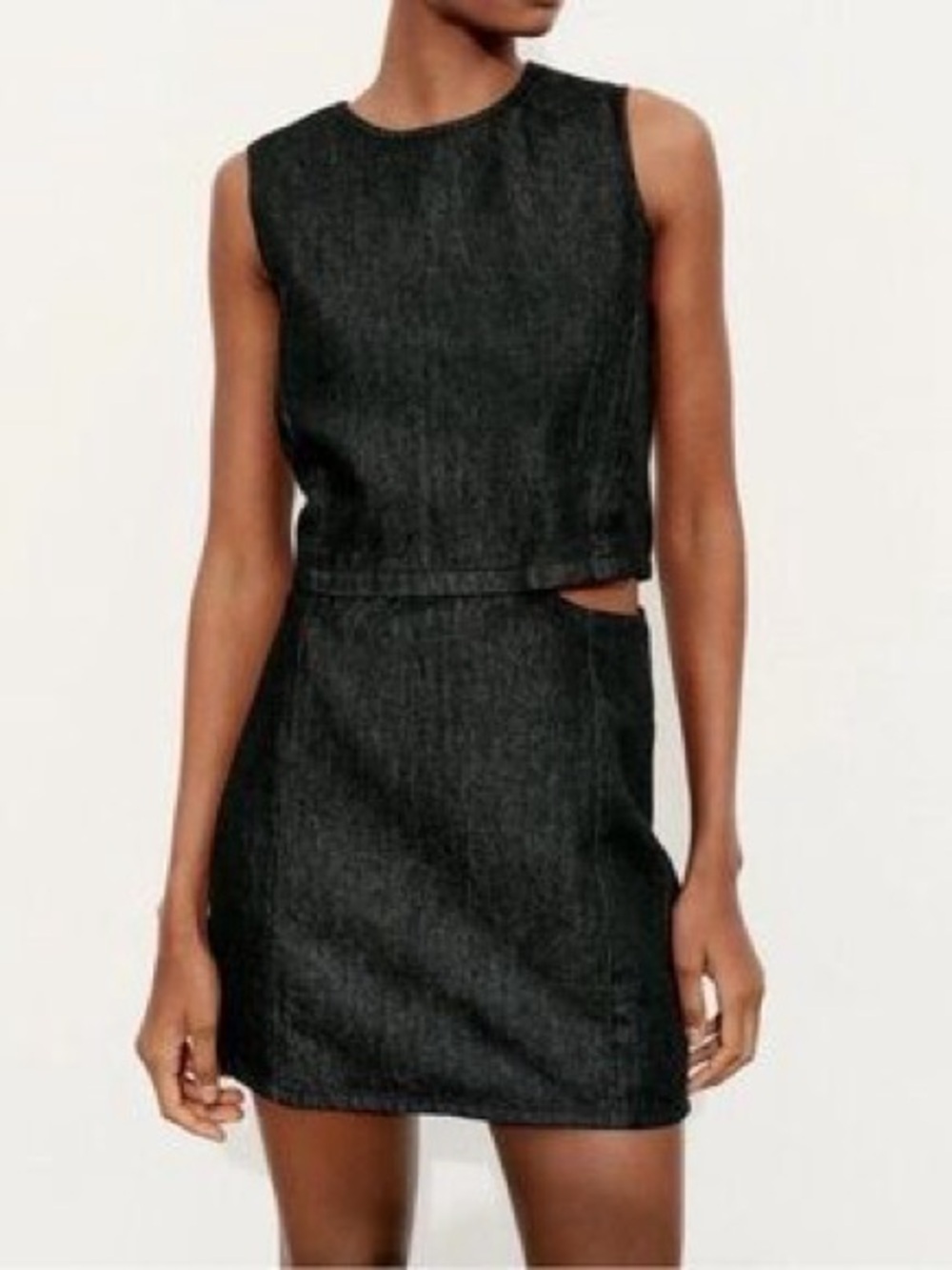 Zara Black Wash Denim Mini Dress Size Large